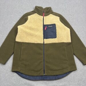 Columbia Lodge Sherpa Full Zip Fleece Jacket Women's XXL Green/Tan Fleece Coat